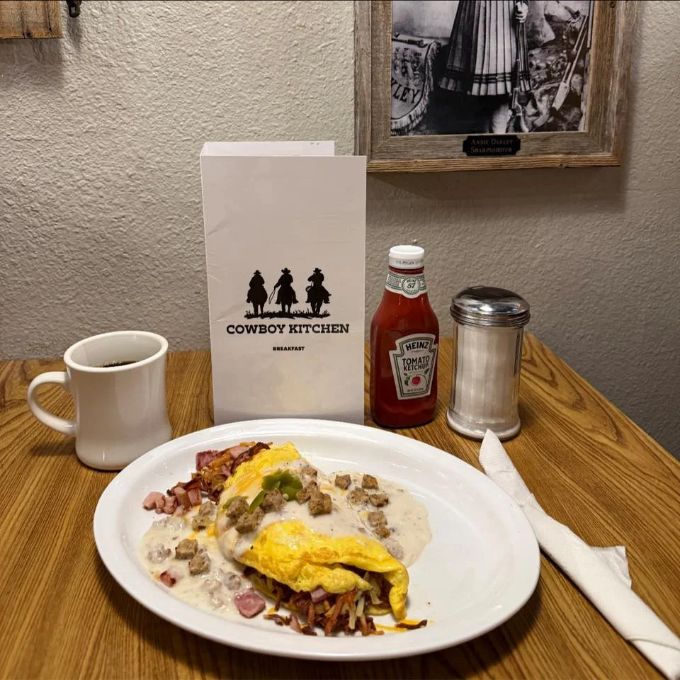 Hearty breakfast omelette with sausage gravy