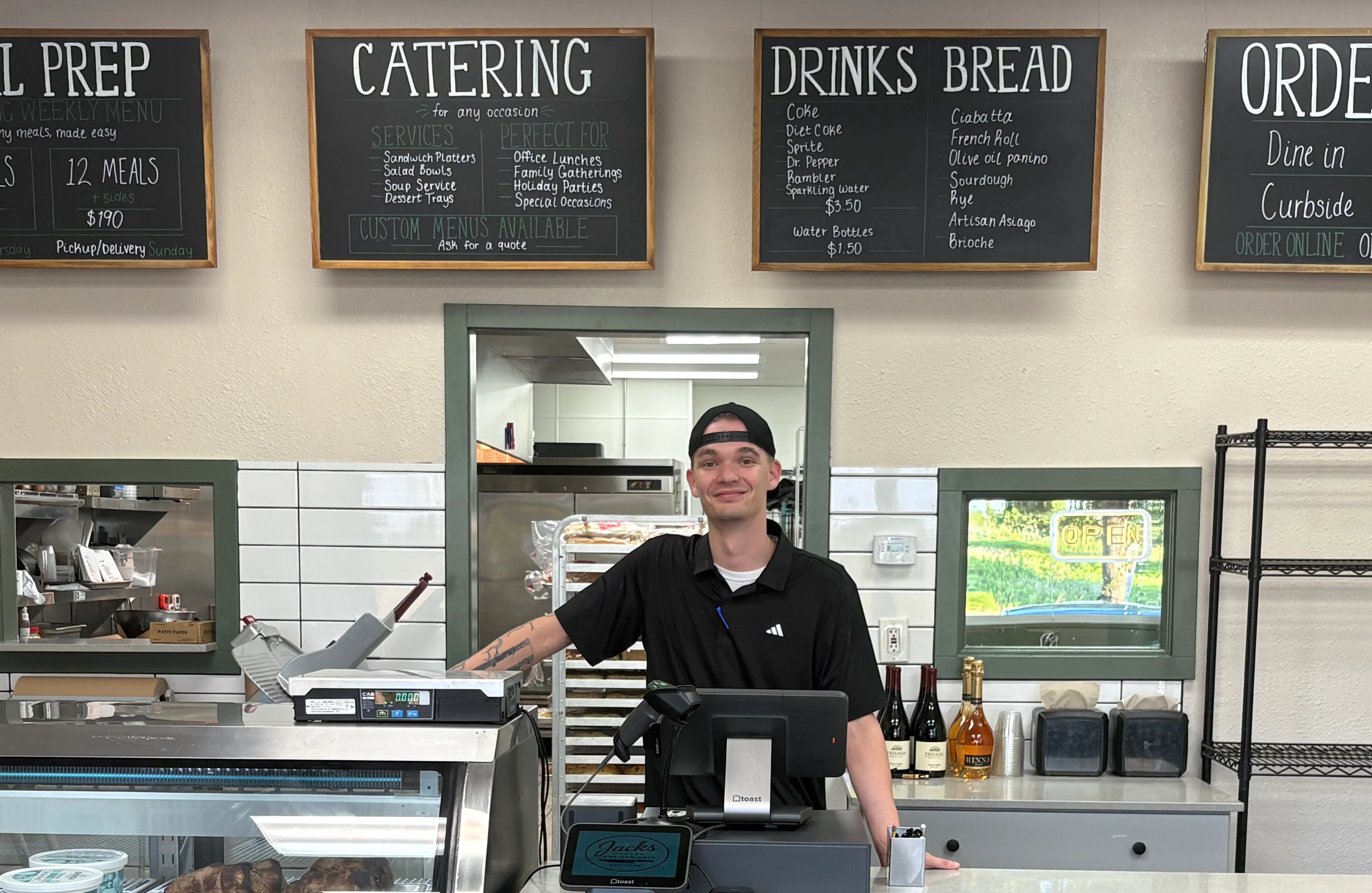 Cozy restaurant counter with meal prep and catering options