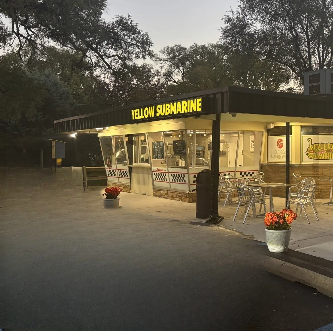 The Yellow Submarine storefront at dusk, 710 N Forklanding Rd, Maple Shade NJ