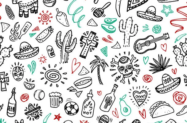 Colorful illustration representing Mexican culture and traditions