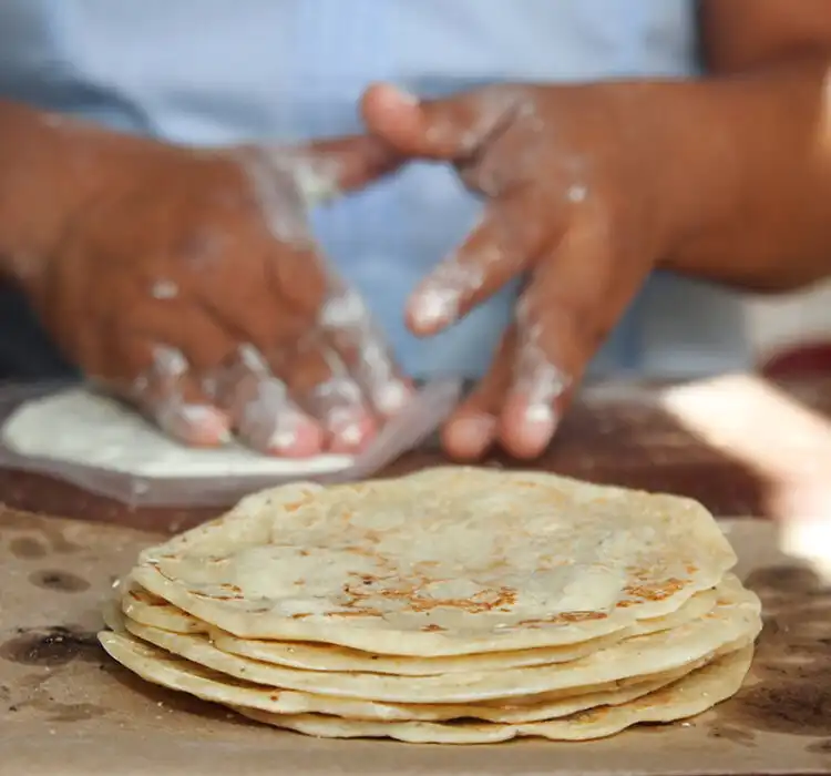 Tortillas made by hand in our kitchen.