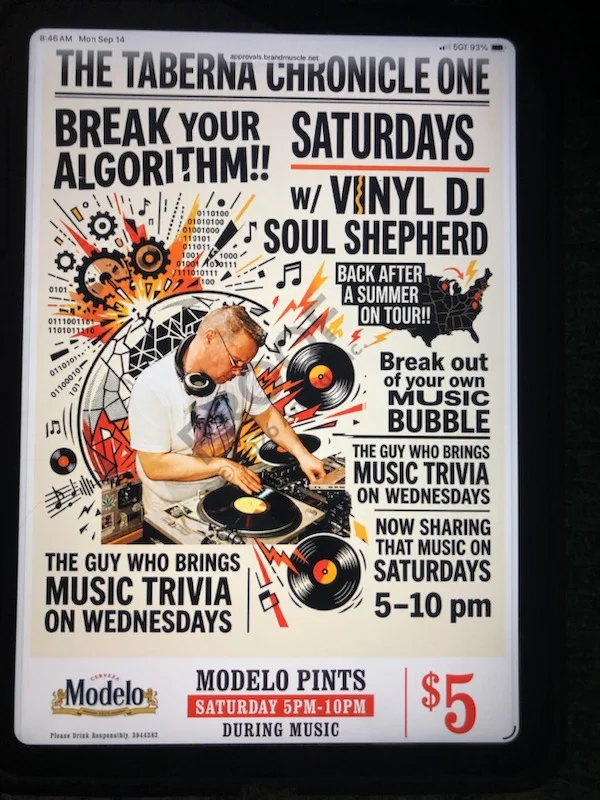 Promotional poster for music events at The Taberna Chronicle One