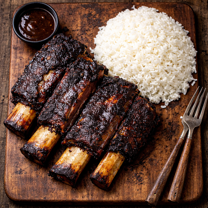 Dress Blue BBQ - Beef Dino Rib with White Rice Dress Blue BBQ - Beef Dino Rib with White Rice