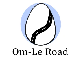 Logo design for Om-Le Road featuring a stylized road and egg shape.