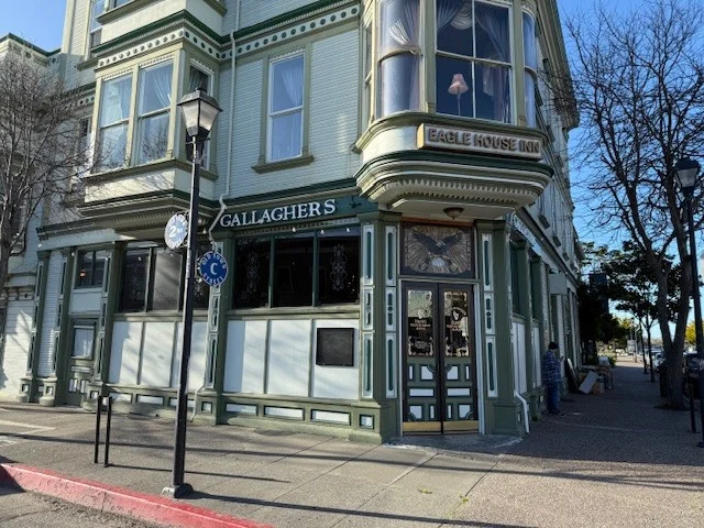 Historic restaurant exterior of Gallagher's with Victorian architecture