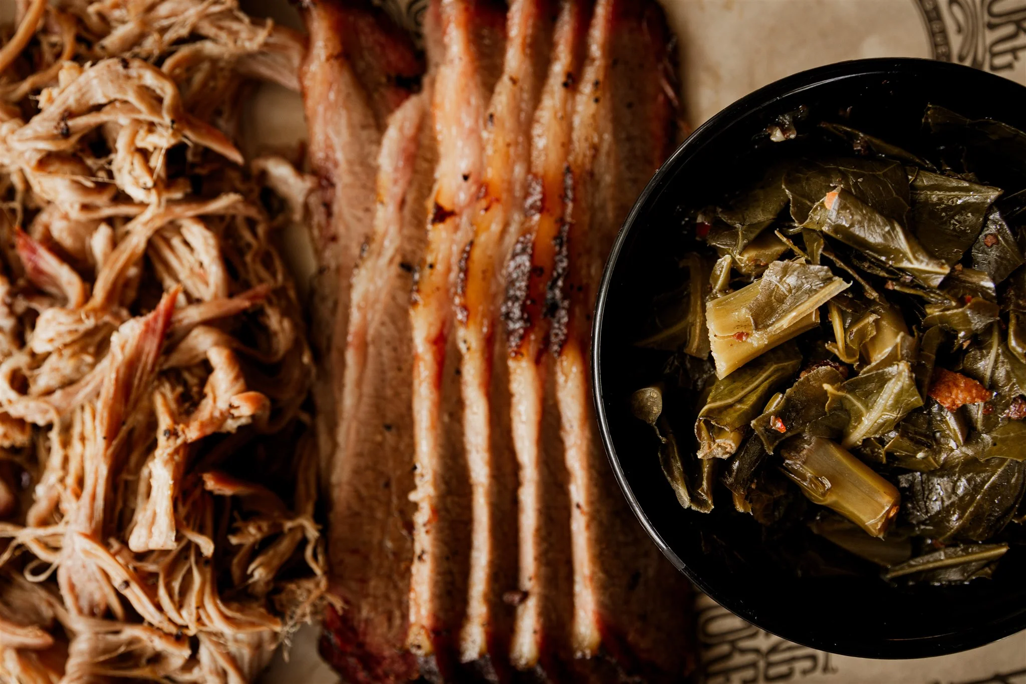 smoked meats with a side of collard greens
