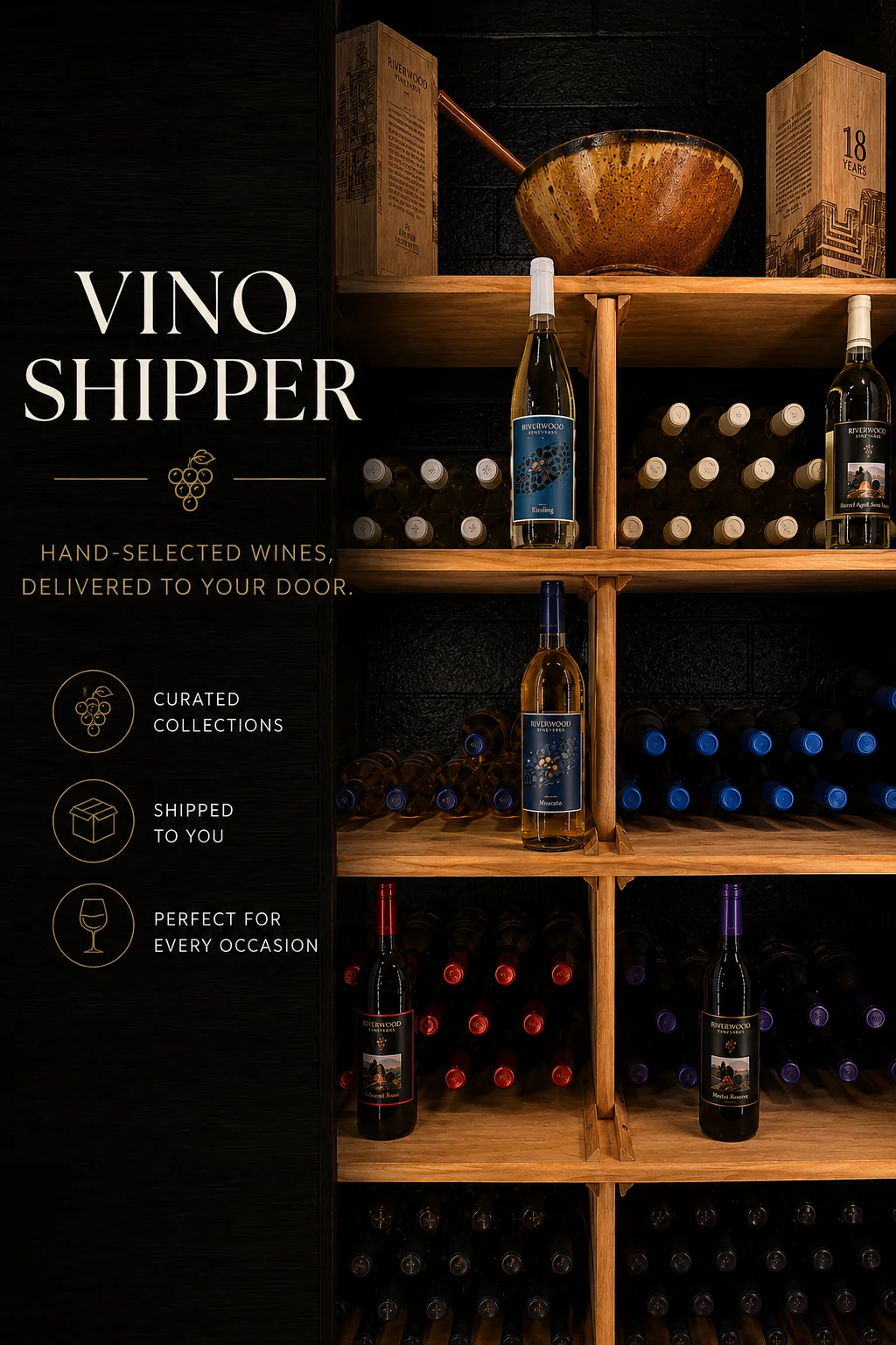 Wine display showcasing curated selections for delivery