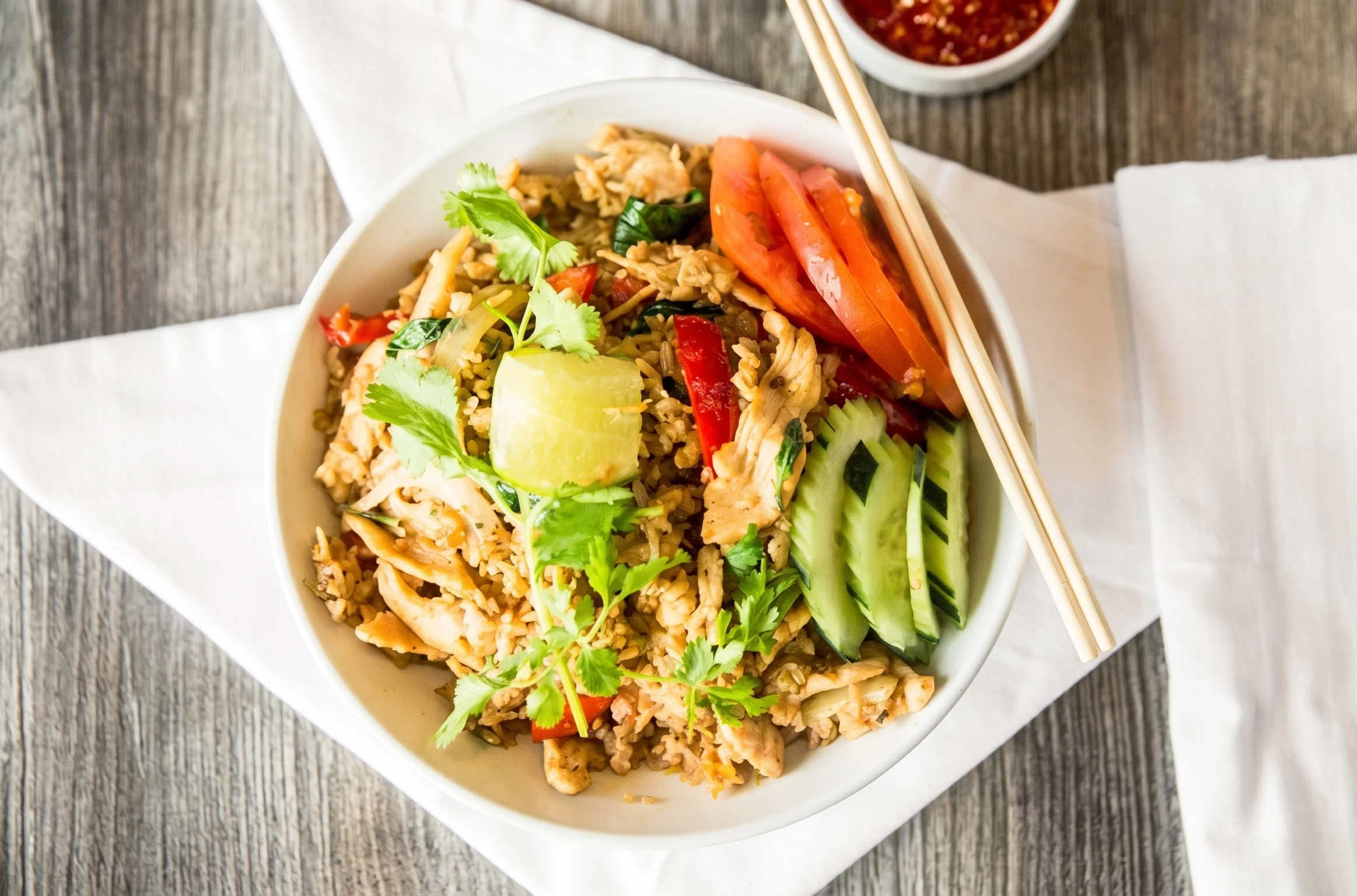 Thai fried rice with vegetables and chicken