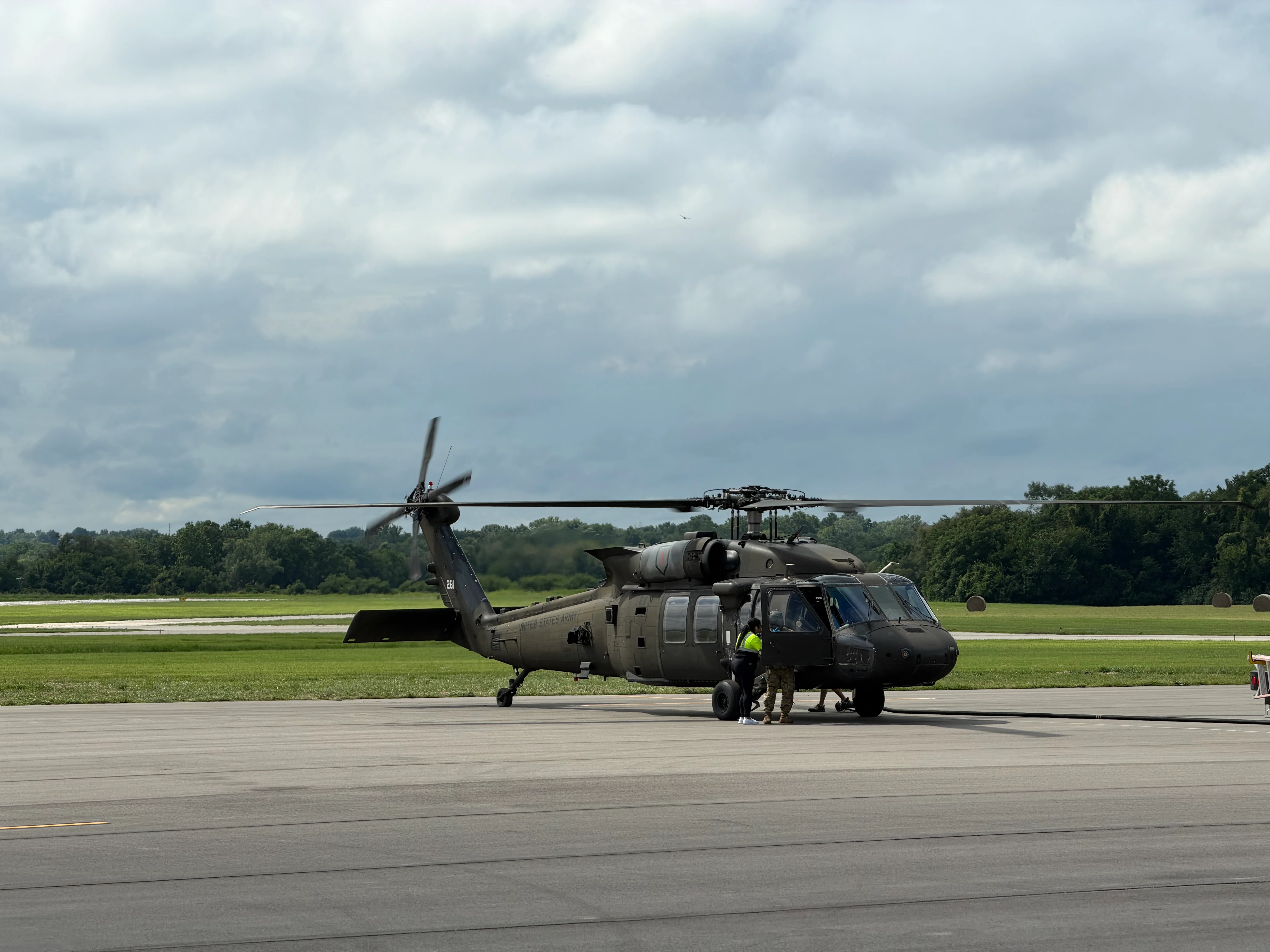 Military helicopter on the tarmac ready for flight