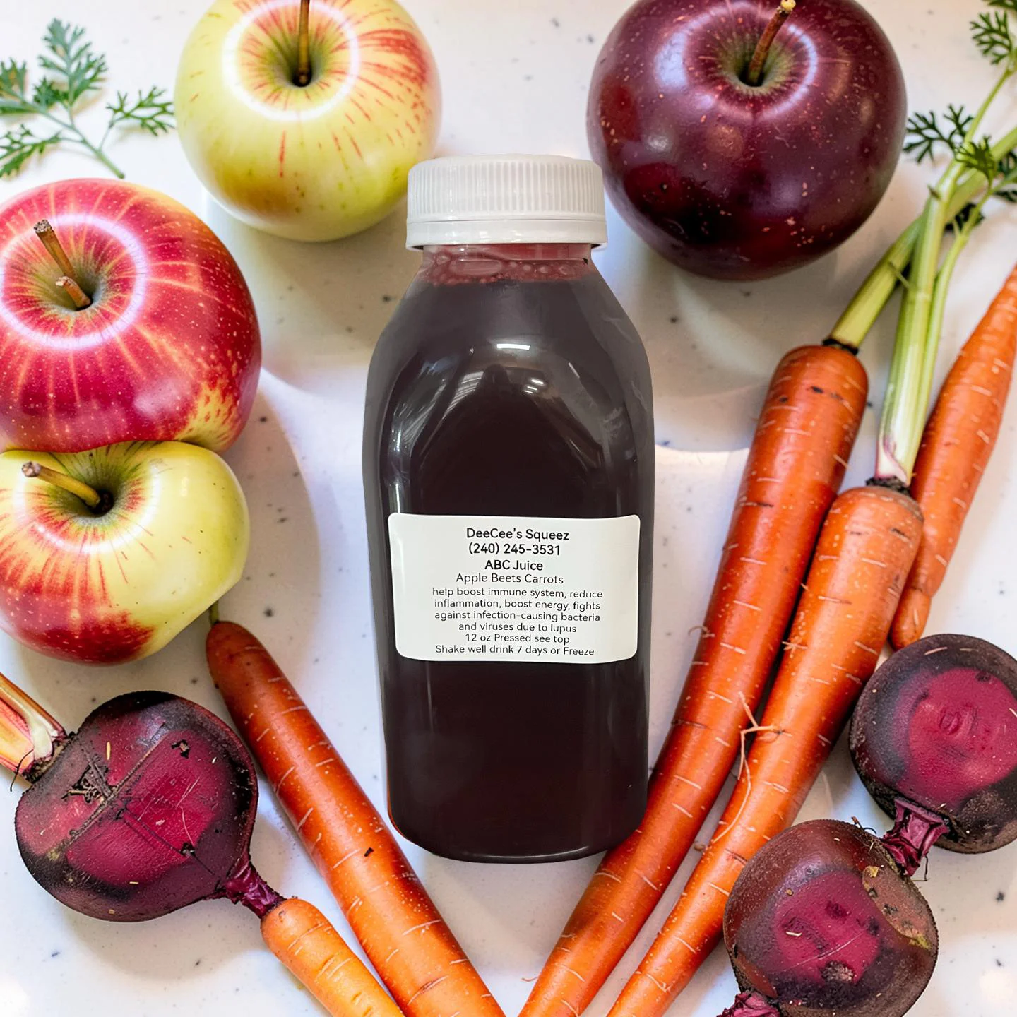 Freshly pressed ABC juice with apples and carrots