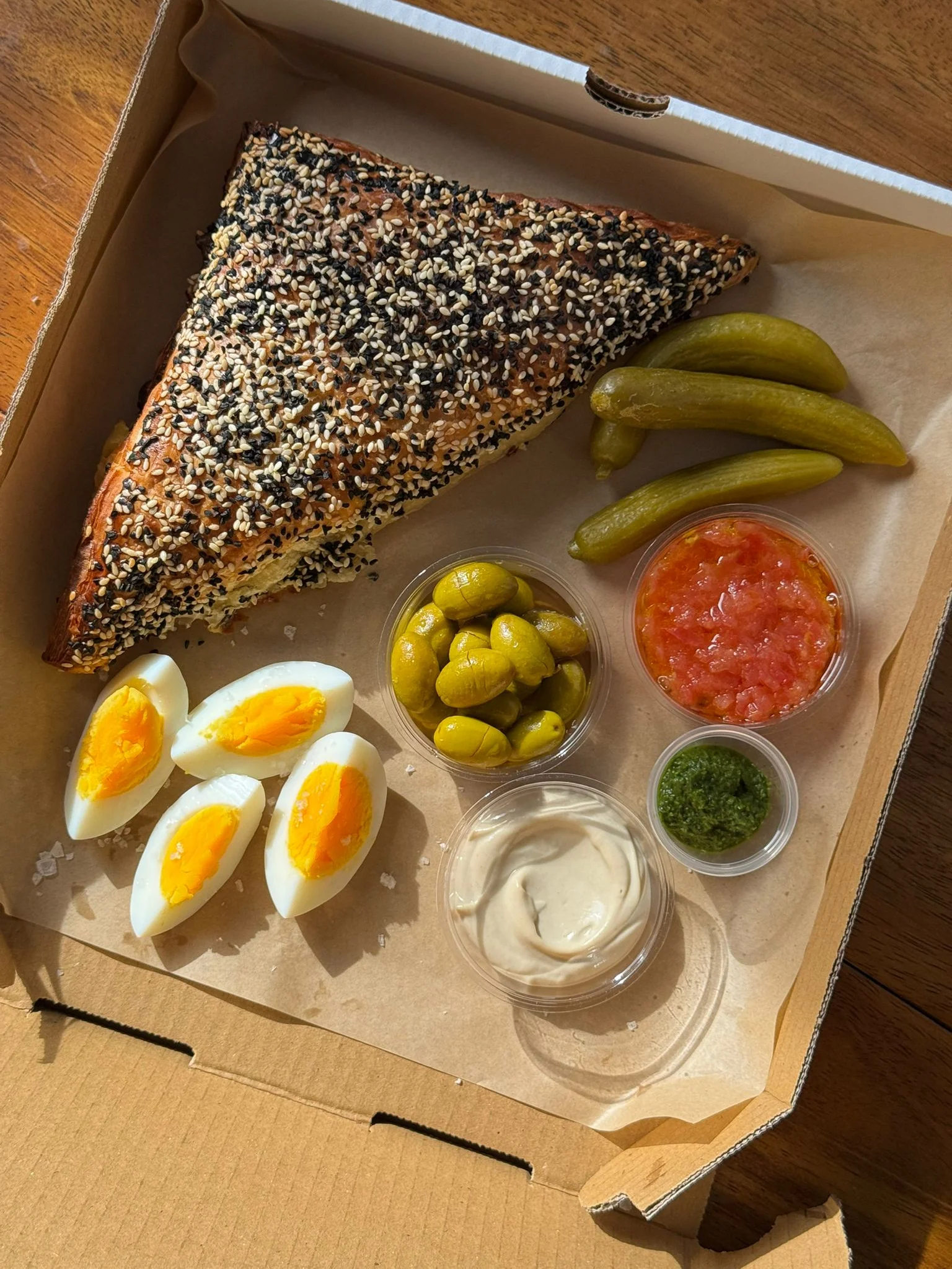 Mediterranean borek with pickles and dips