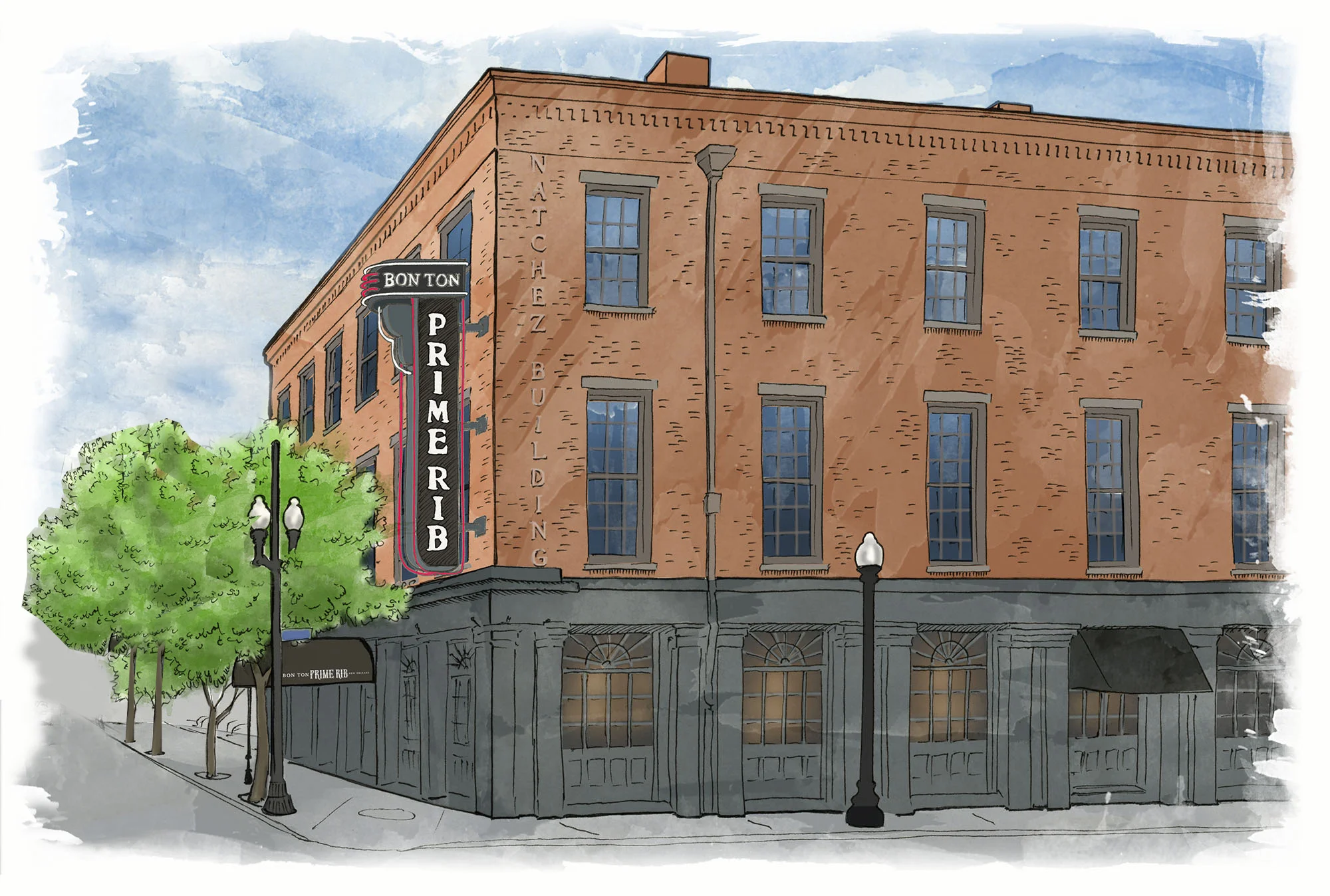 Historic restaurant exterior of Bon Ton Prime Rib