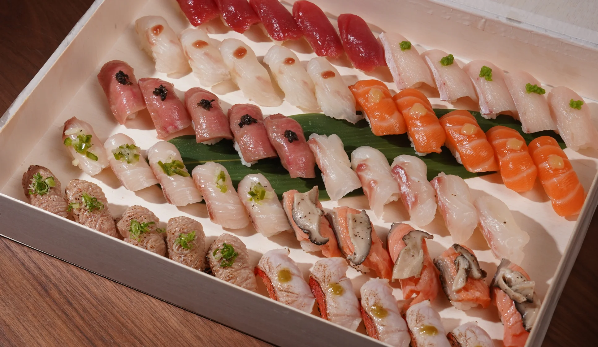 Assorted sushi platter in a traditional Japanese style