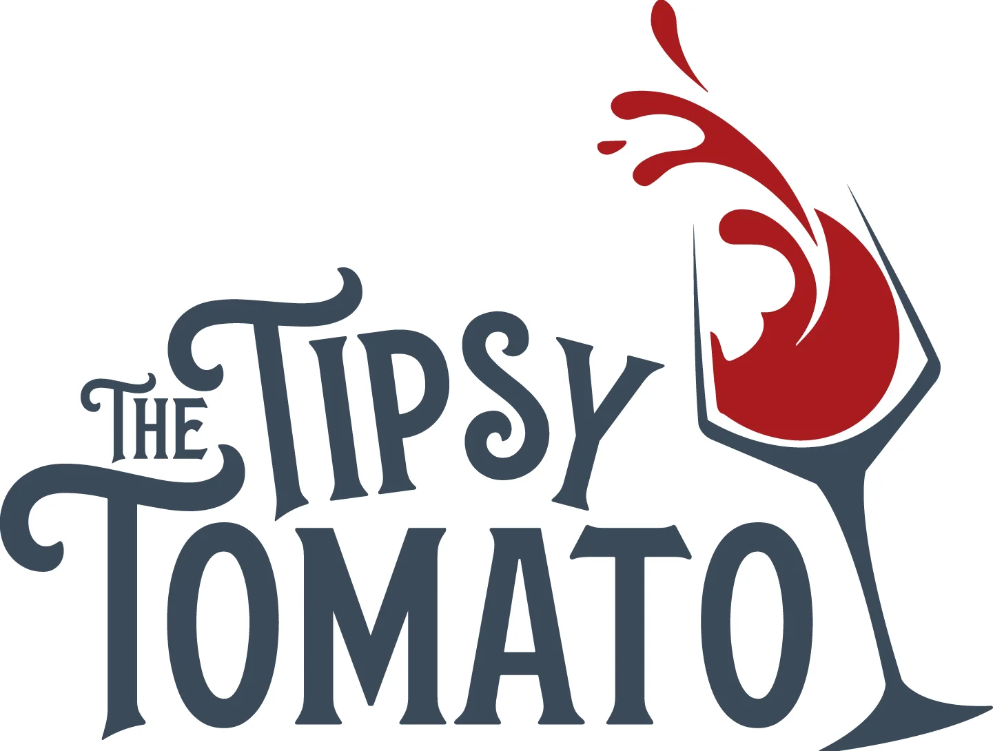 A logo featuring a cocktail glass with a splash of red liquid, accompanied by stylized text.