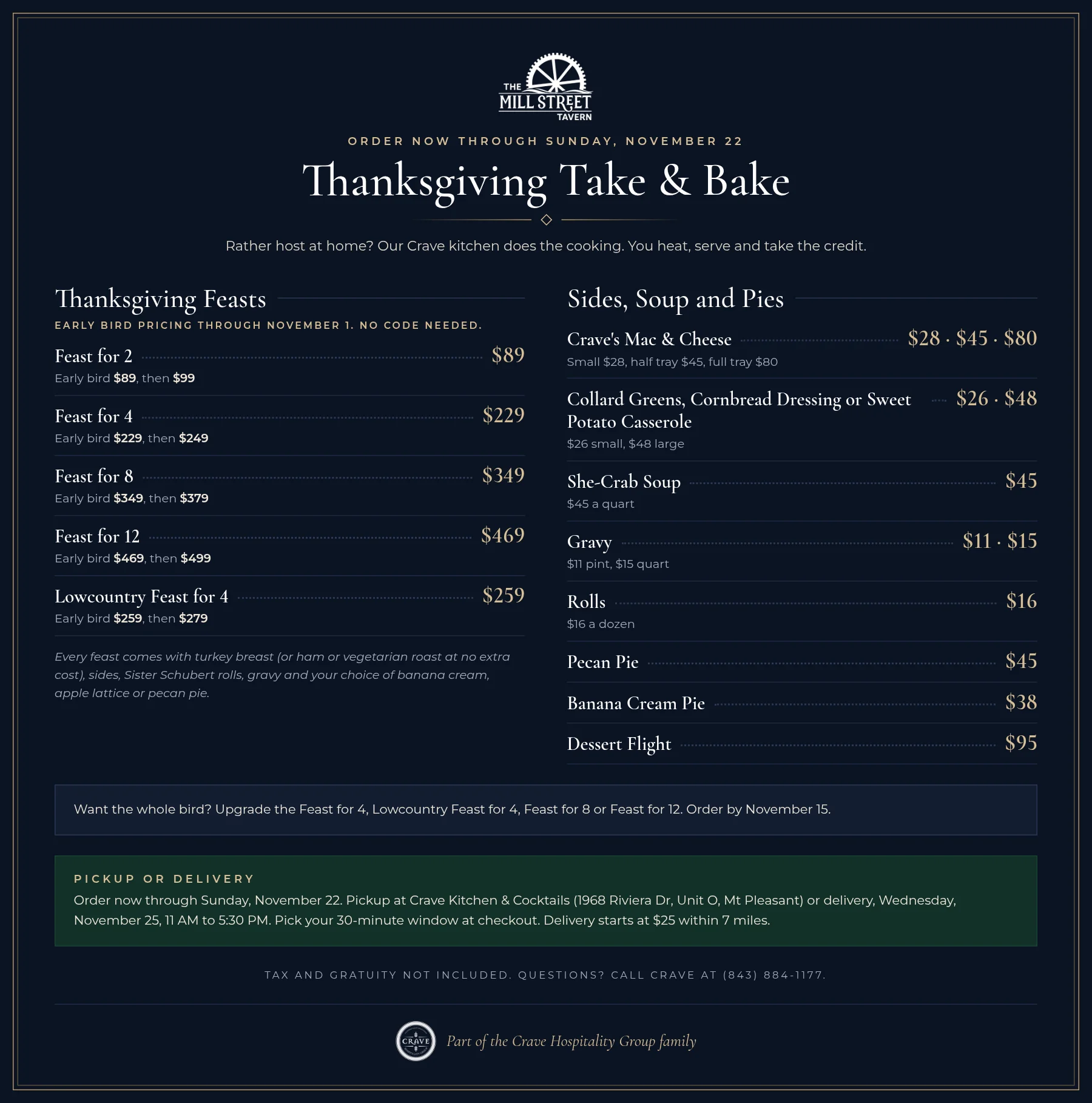Thanksgiving Take and Bake price list