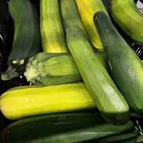 Fresh zucchinis in a market display