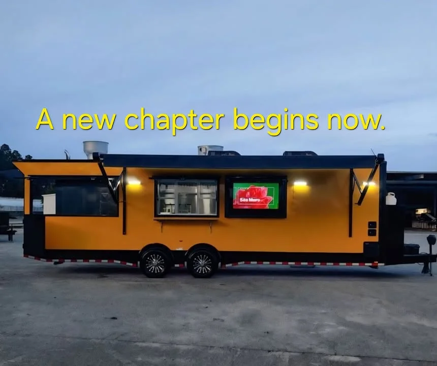 Bright yellow food truck announcing a new chapter