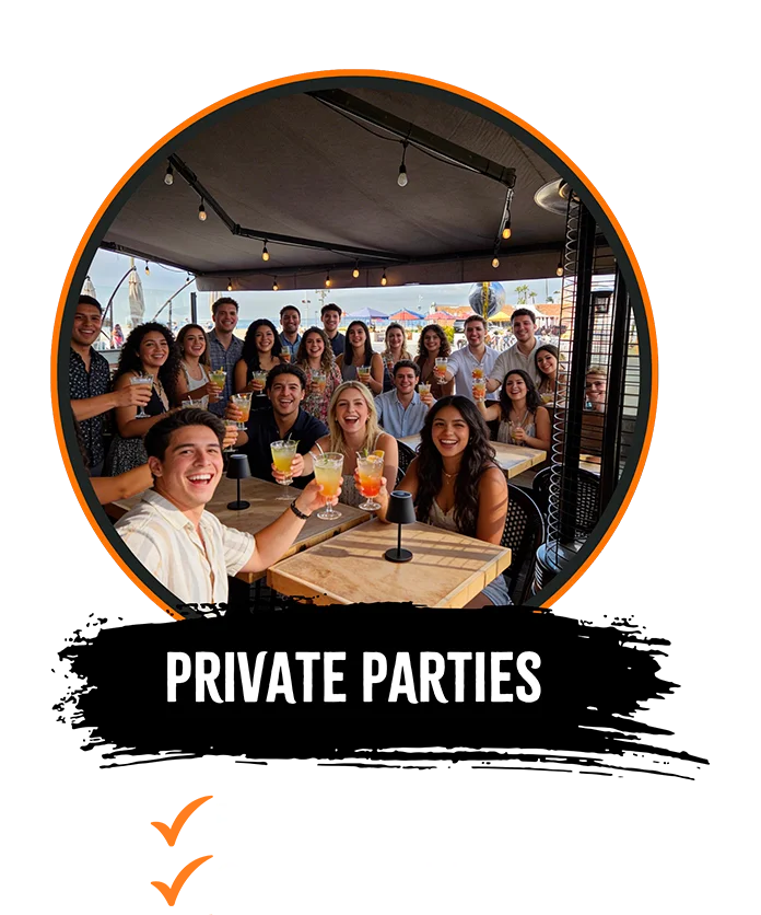 Private party setup with elegant decor and dining arrangements.