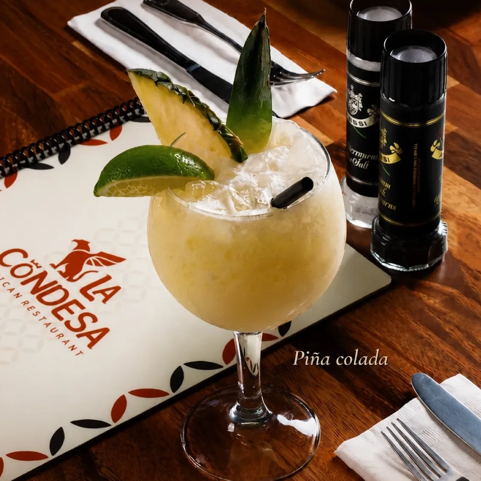Refreshing piña colada cocktail in a stylish glass