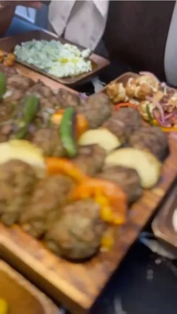 Platter of Turkish kebabs with grilled vegetables