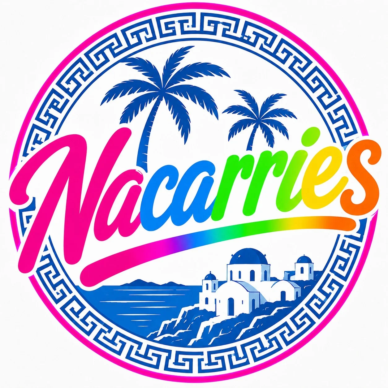 A vibrant logo featuring palm trees and a coastal scene, with the name 'Nacarries' prominently displayed in colorful letters.