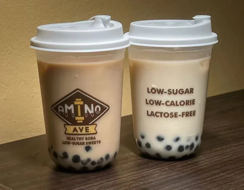 Two cups of healthy boba tea with low-sugar options