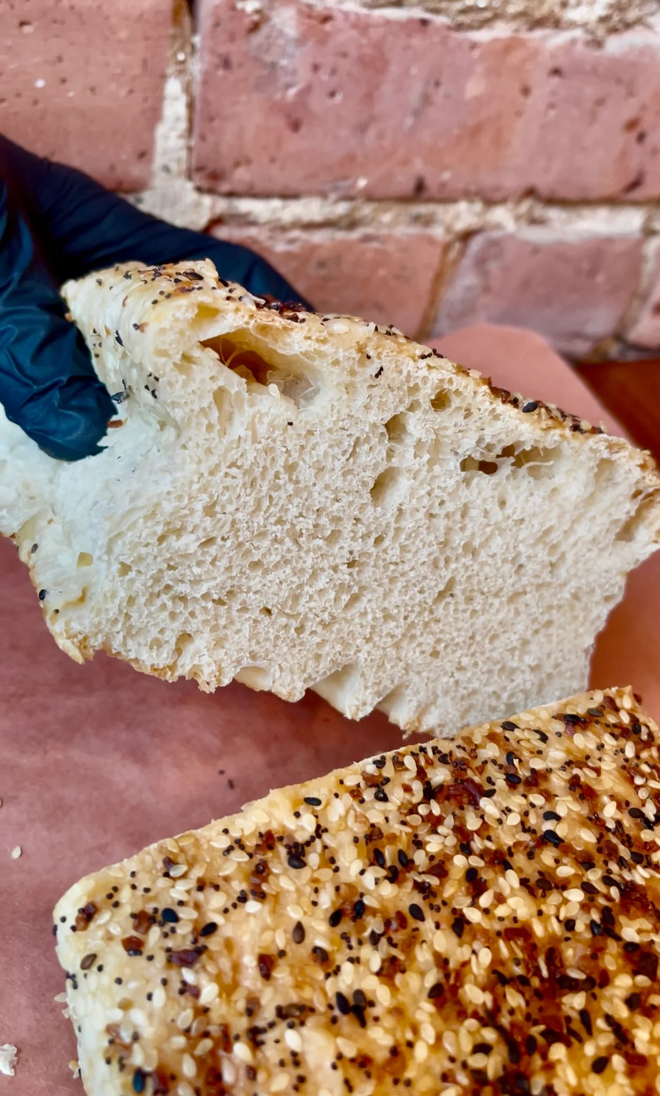 Freshly baked sesame bread with a golden crust