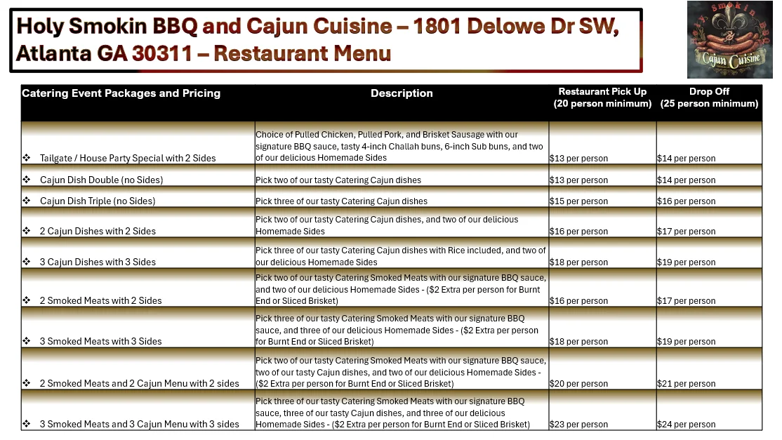 Catering option pricing for HSBCC restaurant.
