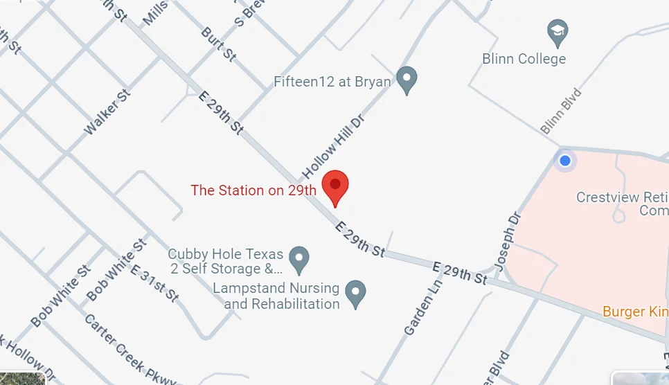 Map showing location of The Station on 29th in Bryan, Texas