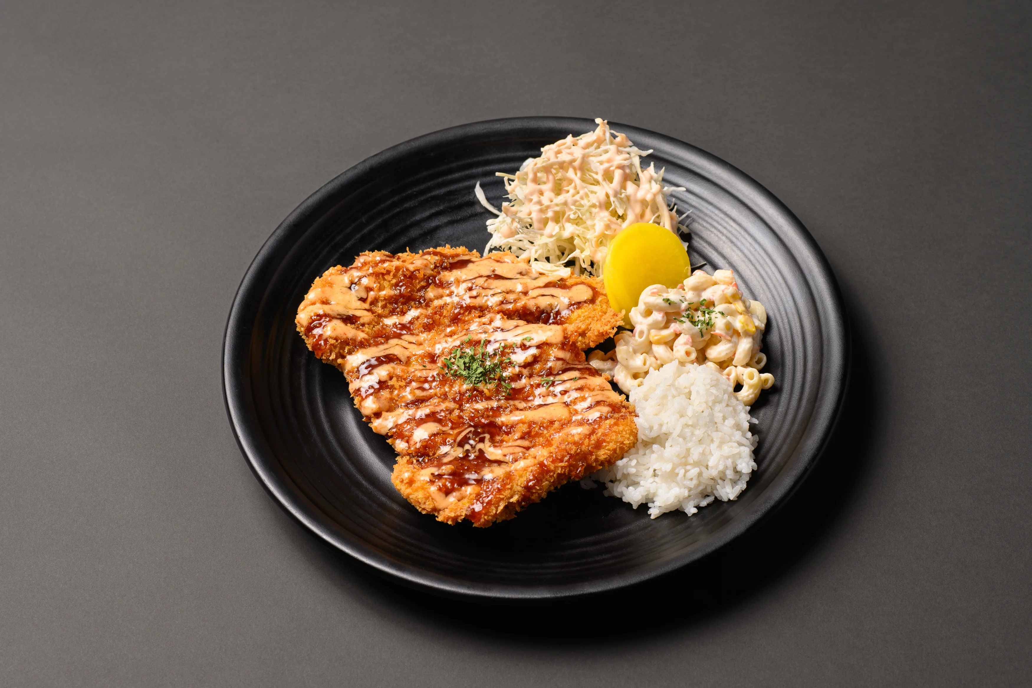 Crispy Japanese chicken katsu with rice and salad
