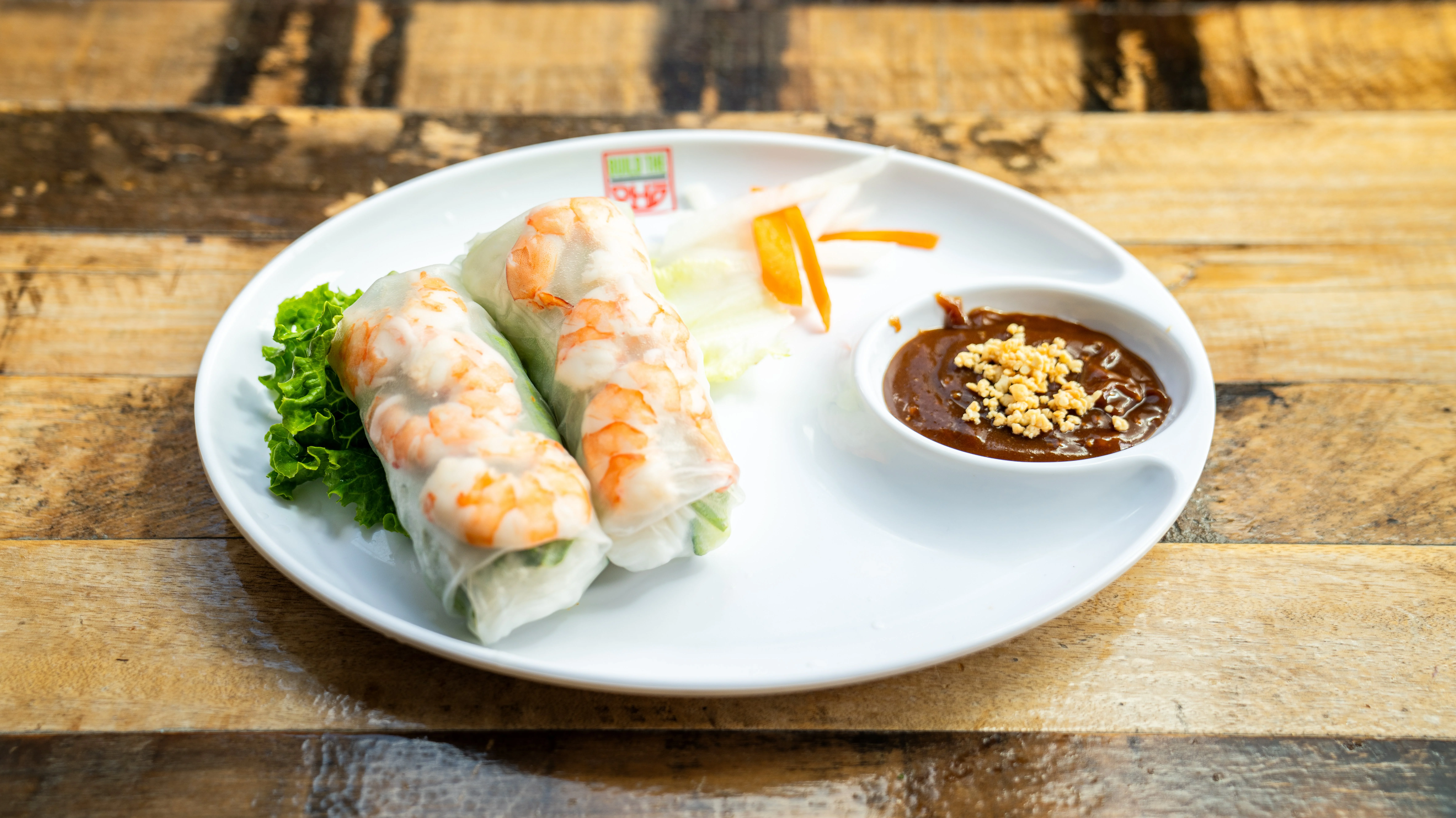 Vietnamese shrimp spring rolls with peanut sauce