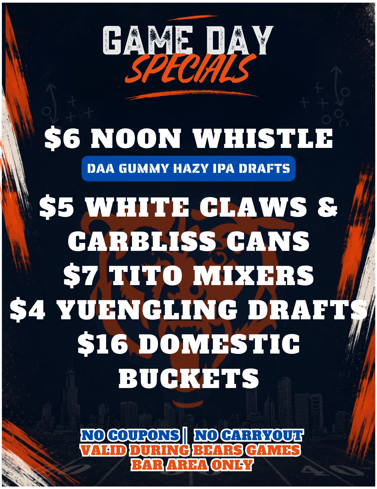 Game day drink specials at a sports bar