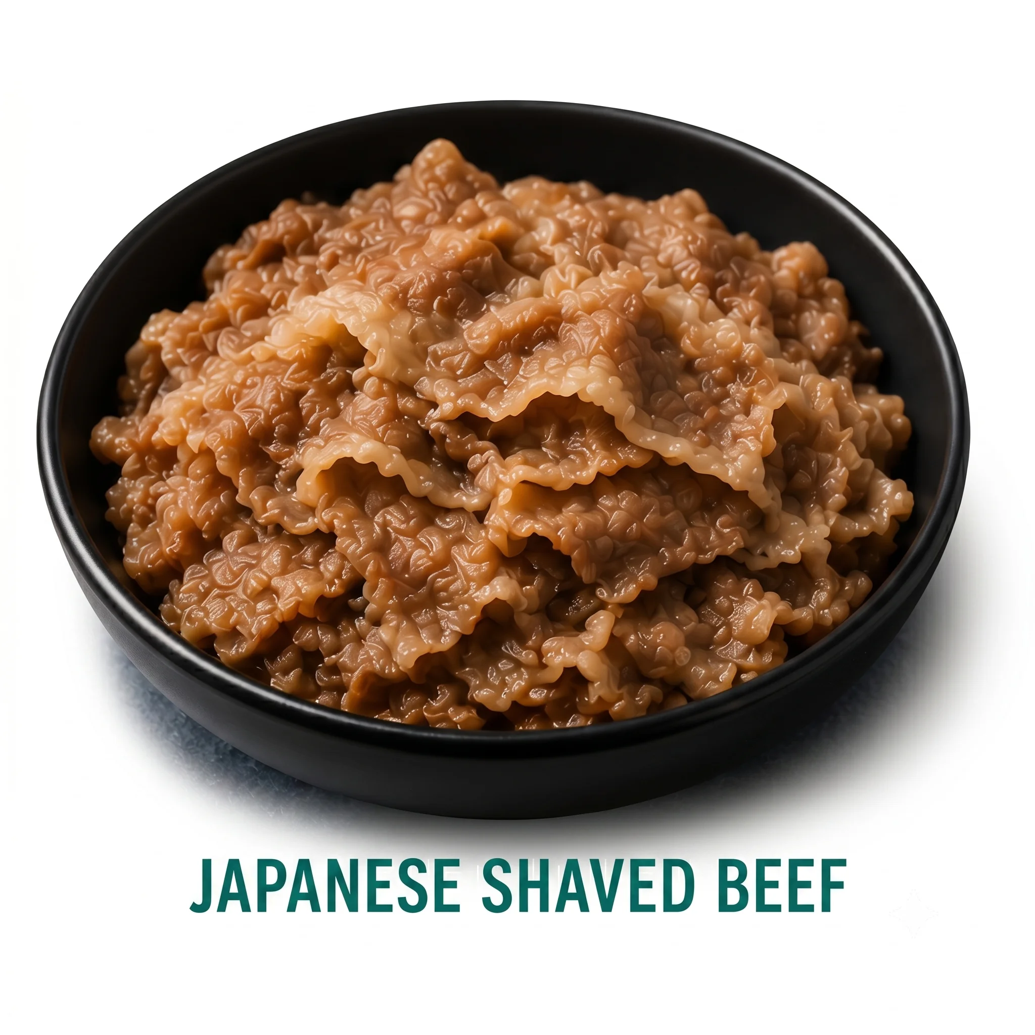 Bowl of Japanese shaved beef with a textured appearance.
