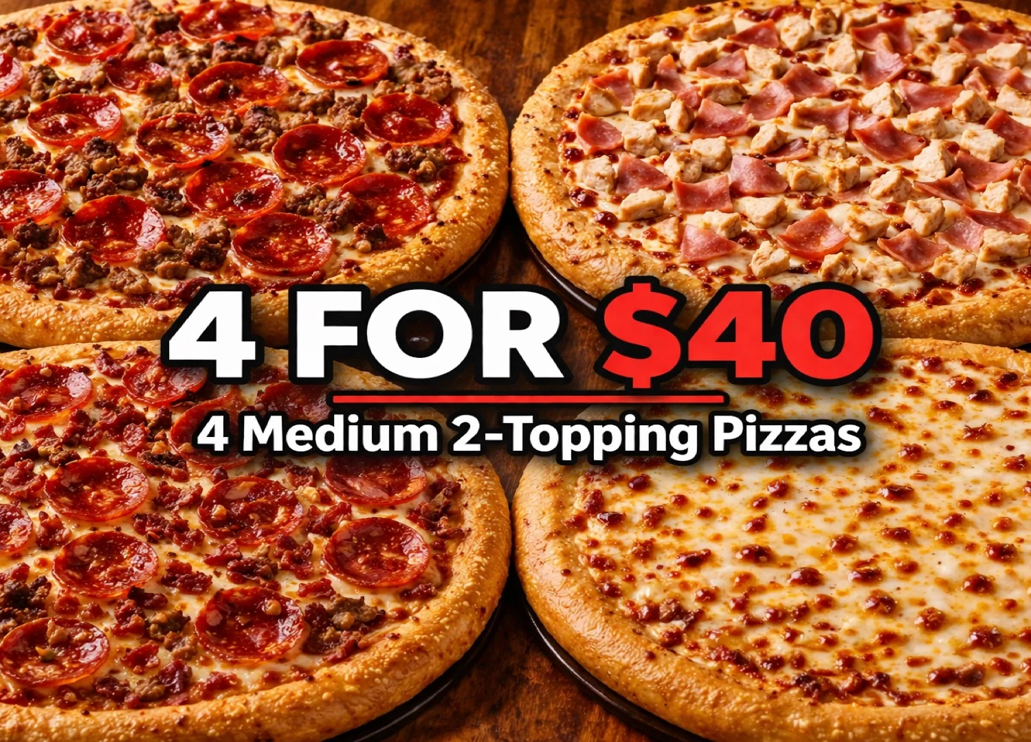 4 Medium 2-topping pizzas (8 total toppings)