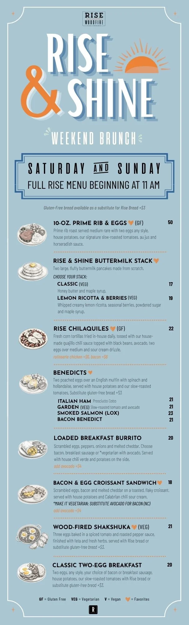 Brunch menu featuring diverse dishes at a modern restaurant