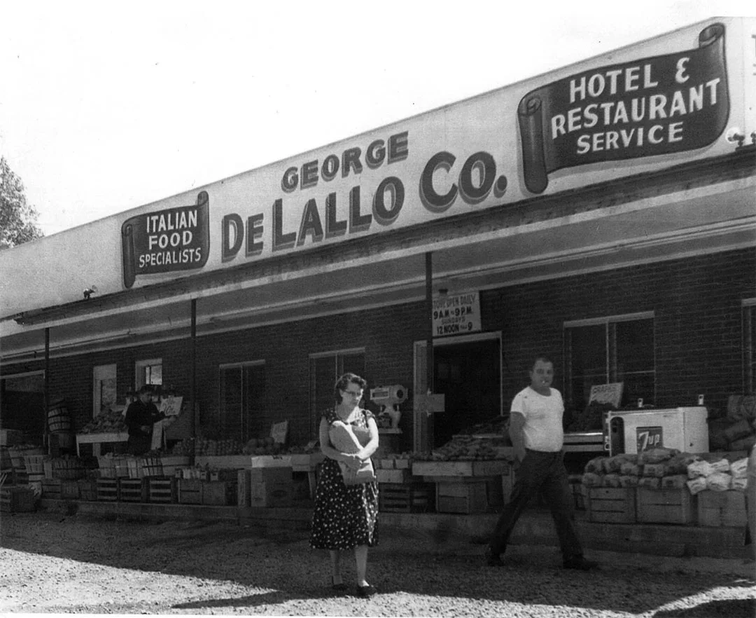 Historic Italian food market exterior with signage