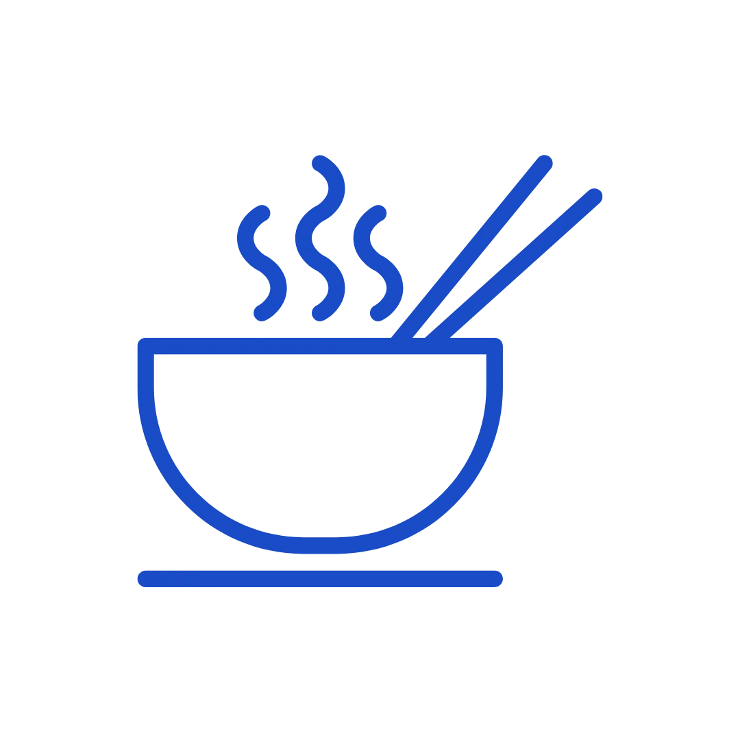 Stylized bowl of ramen with chopsticks and steam