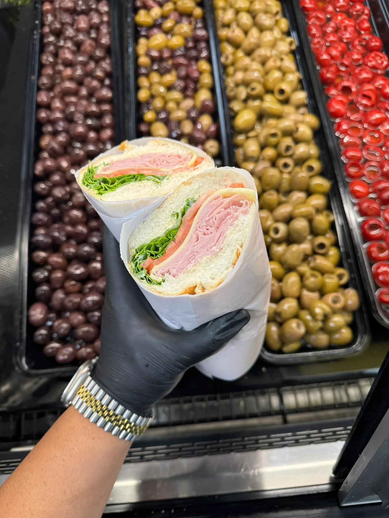 Fresh deli sandwich with turkey and lettuce