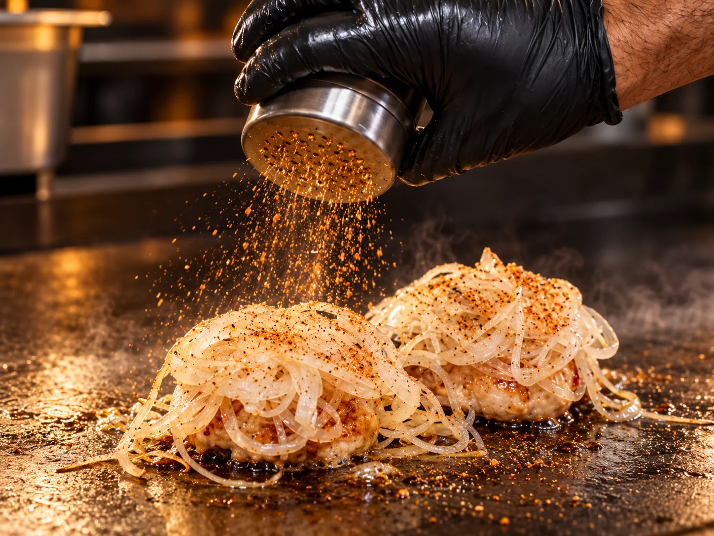 Japanese teppanyaki dish with grilled onions and seasoning