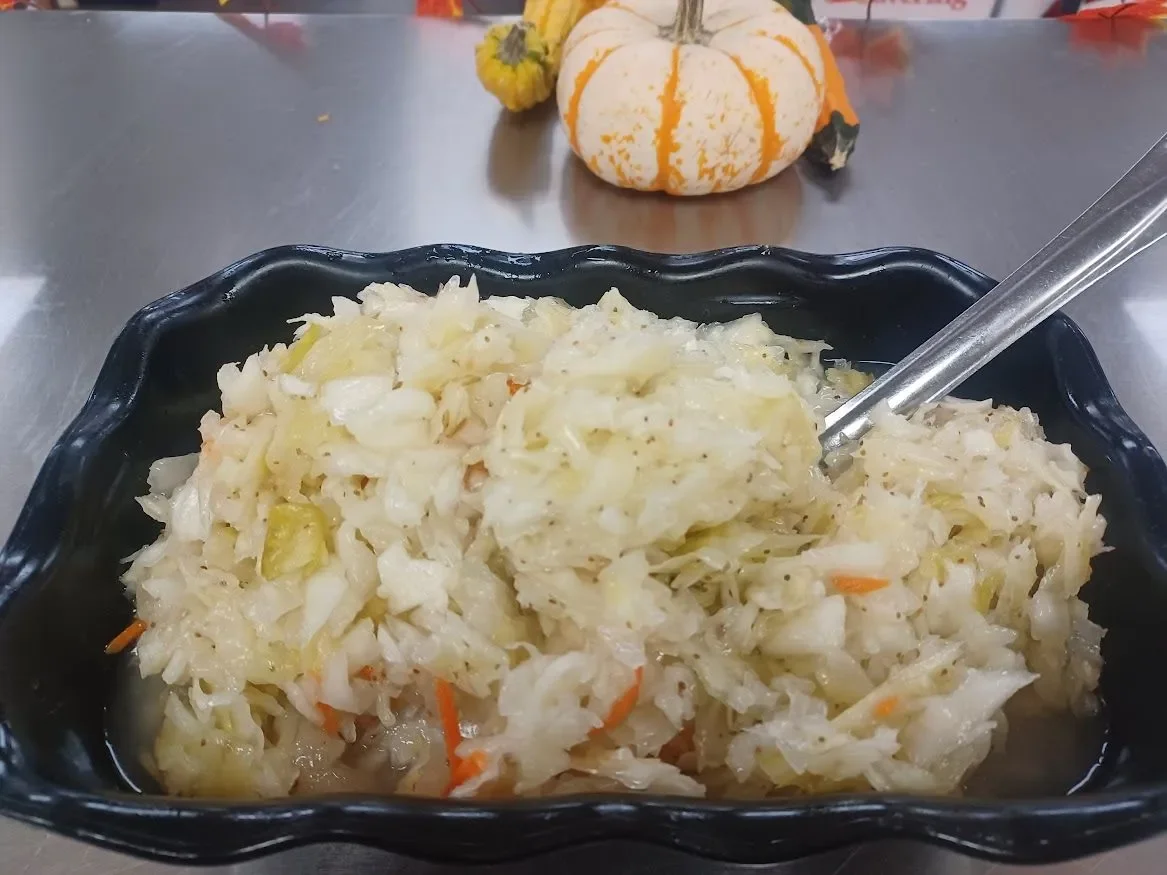 Traditional German sauerkraut served in a black bowl