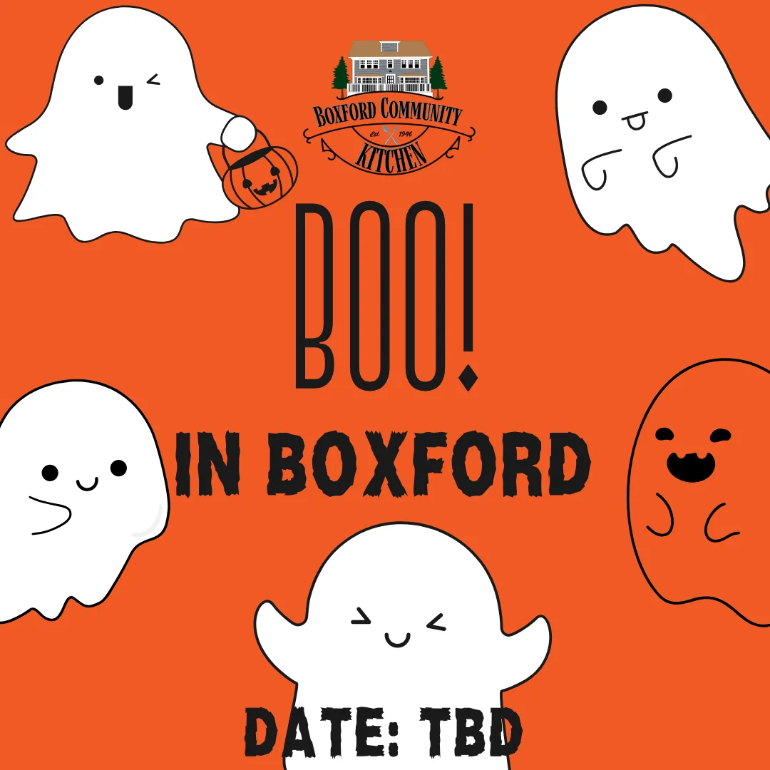 Halloween-themed event announcement with playful ghosts