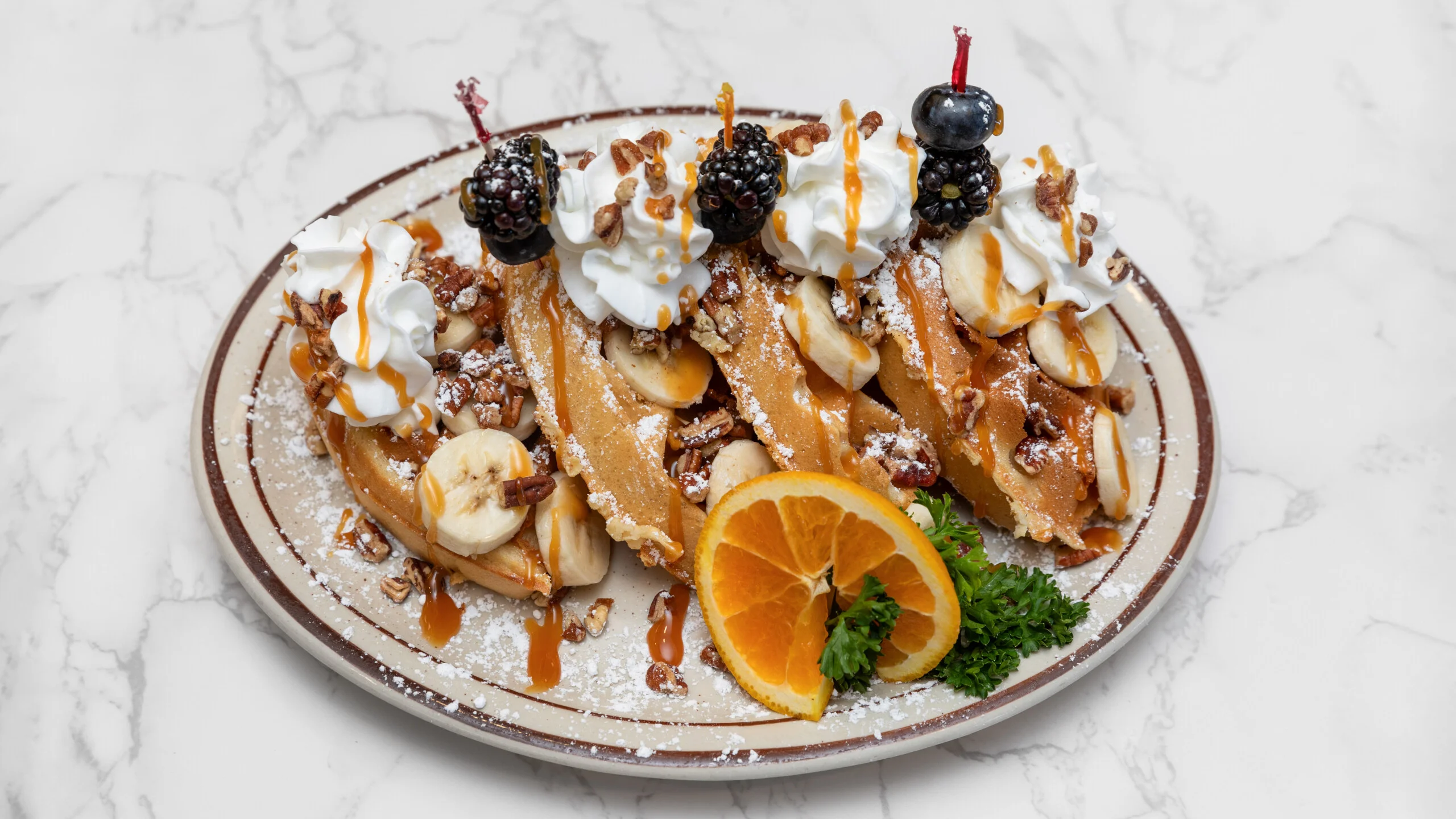 Banana Caramel Pecan Pancakes