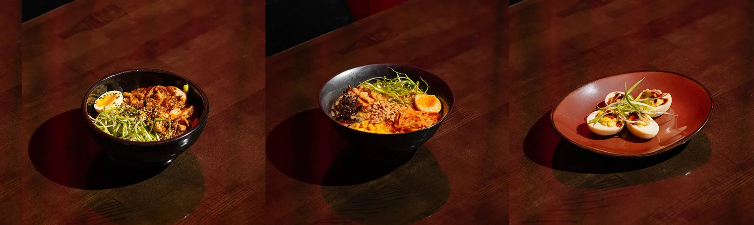 Restaurant footer image featuring logo and contact information.