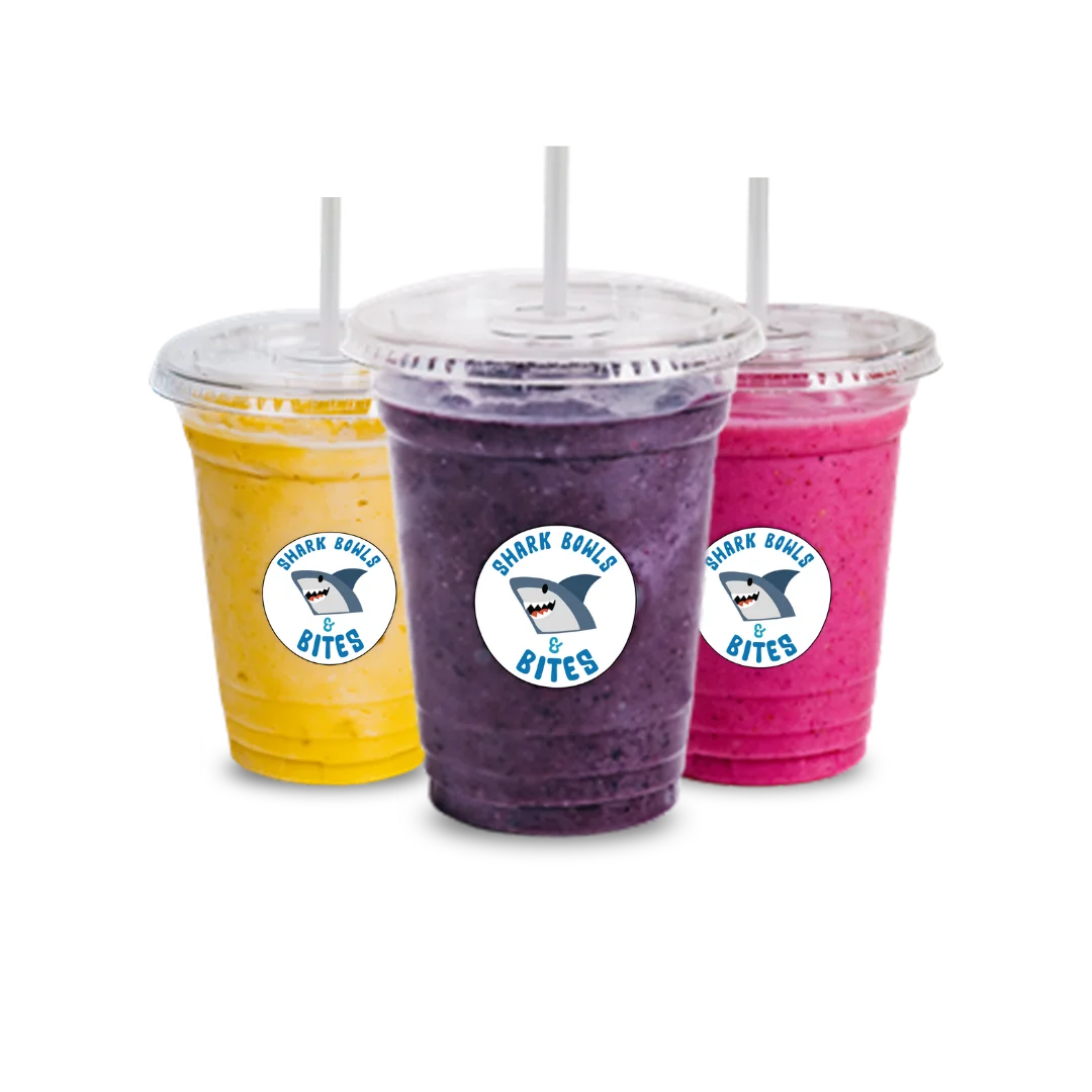 Colorful smoothie cups from Shark Bowls & Bites