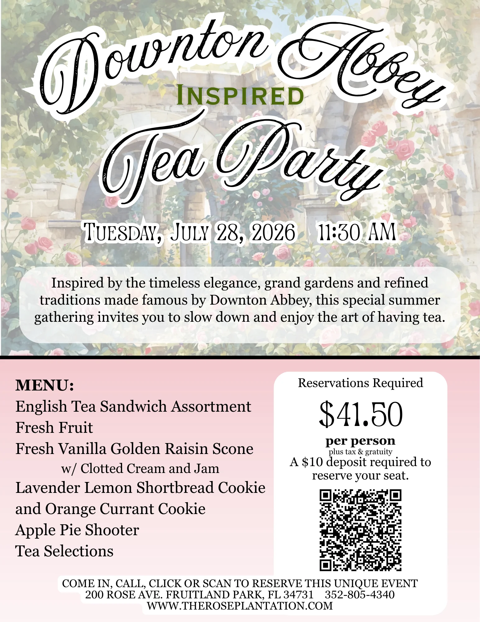 Invitation to Downton Abbey Tea Party at The Rose Plantation.