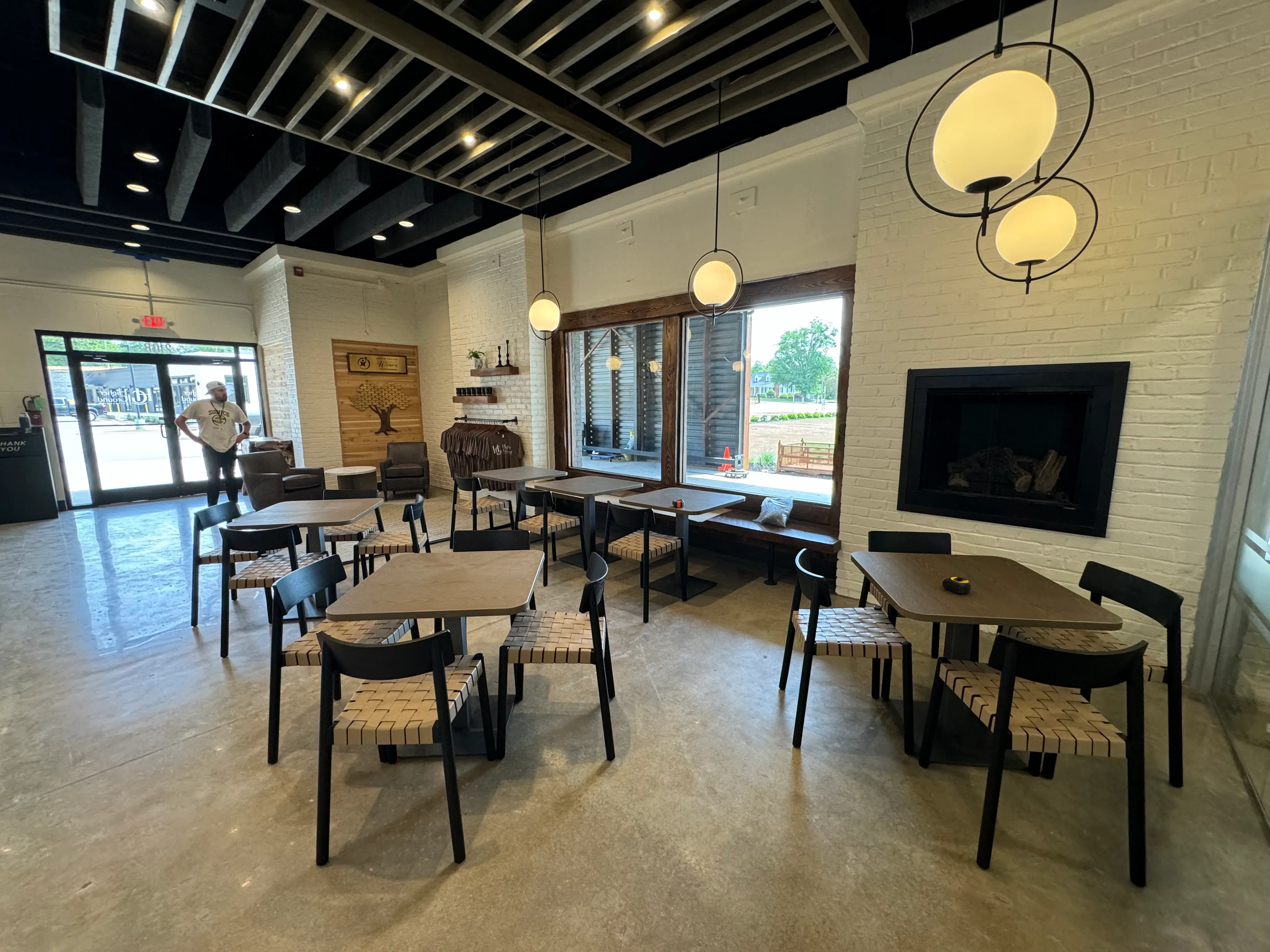 Cozy restaurant interior with modern decor and natural lighting