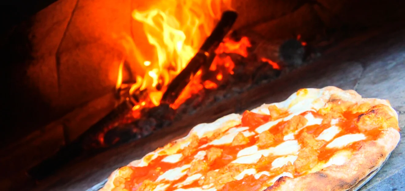 Margherita pizza fresh from a wood-fired oven