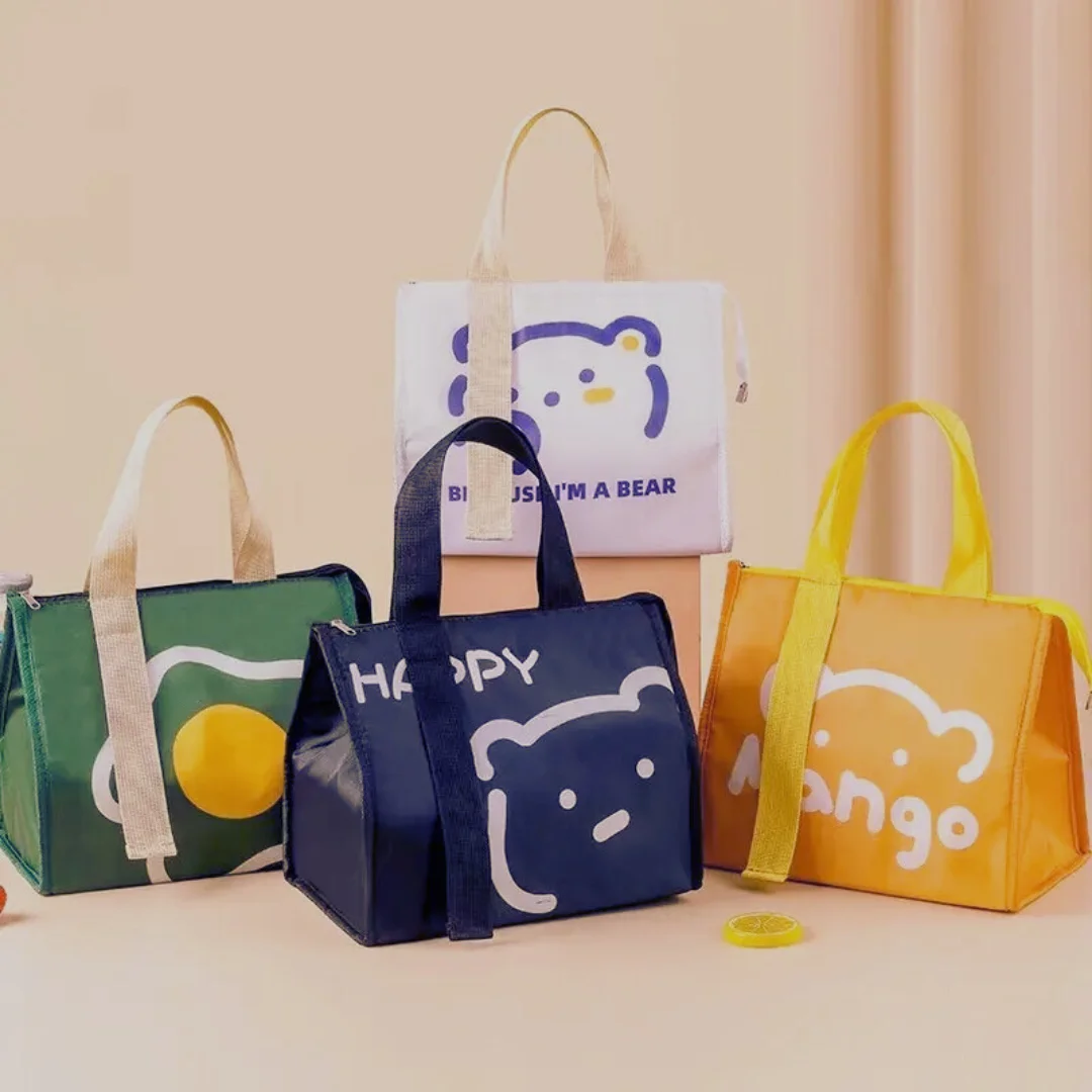 Colorful reusable bags with playful designs