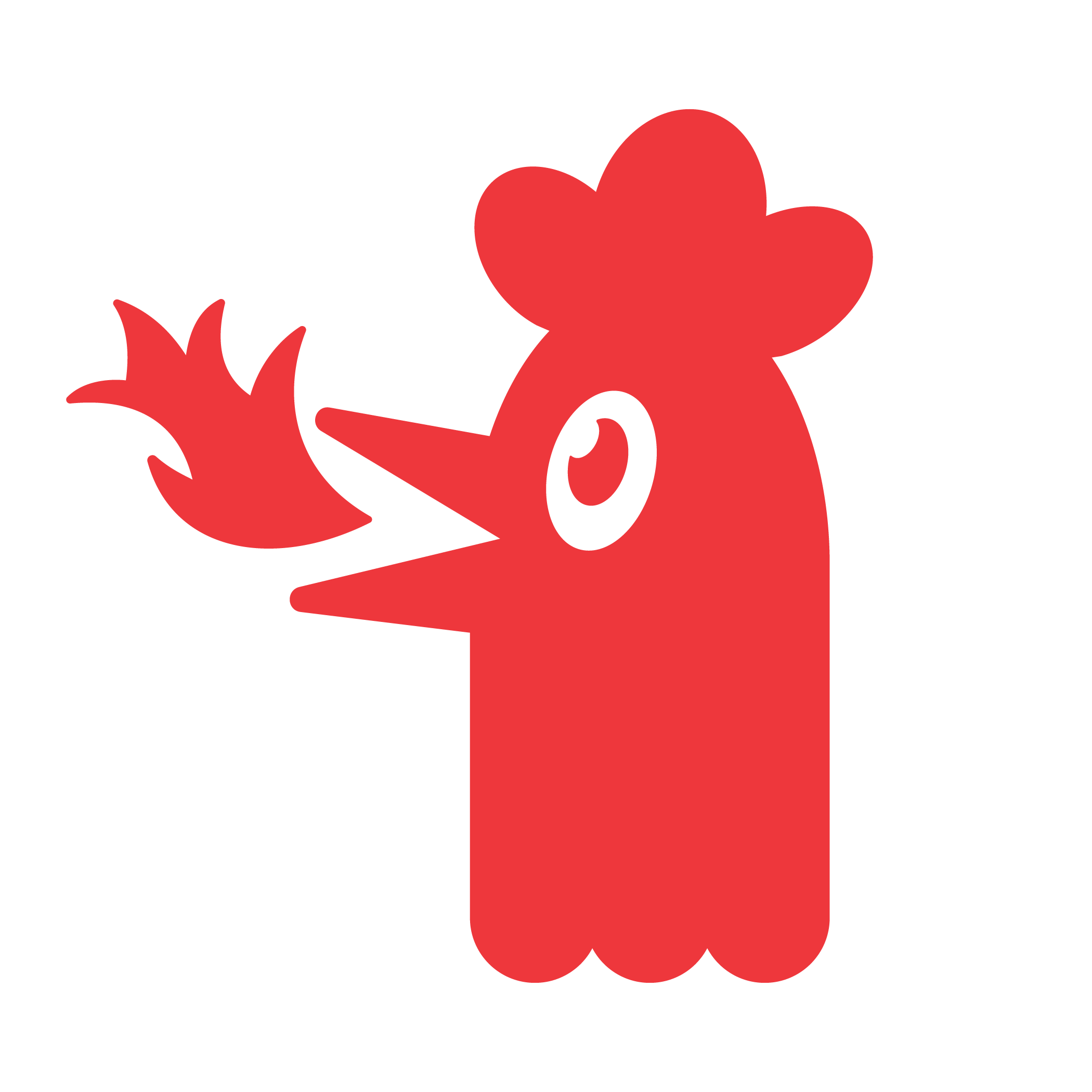 Stylized red chicken logo with flames