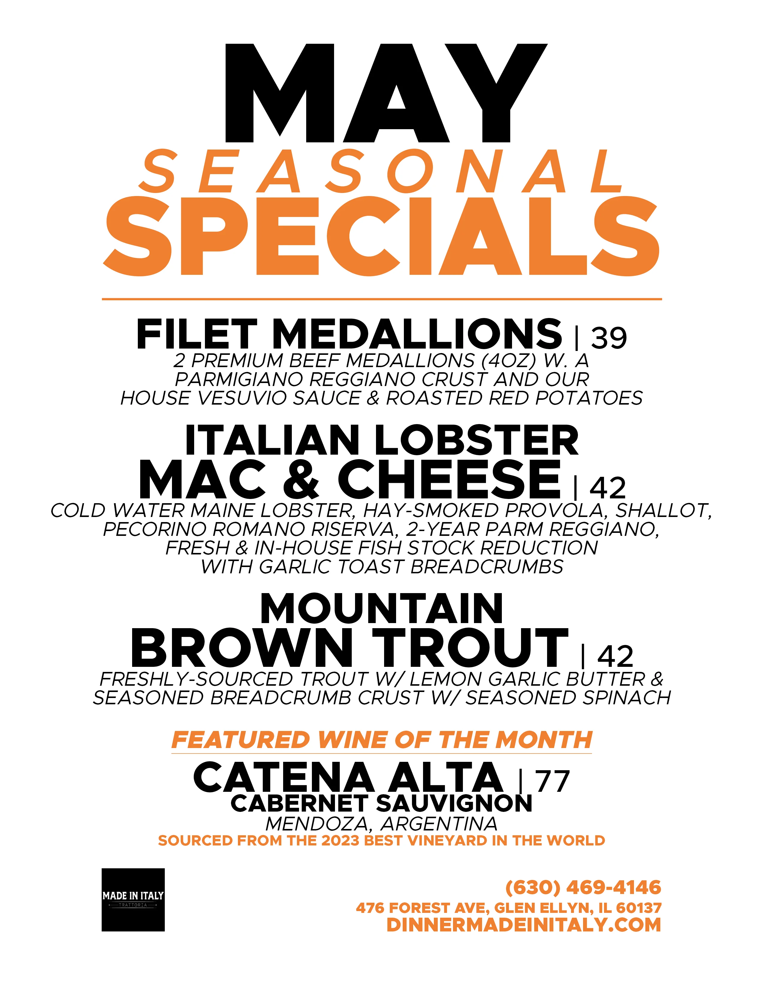 Delicious food specials displayed on a colorful menu board.